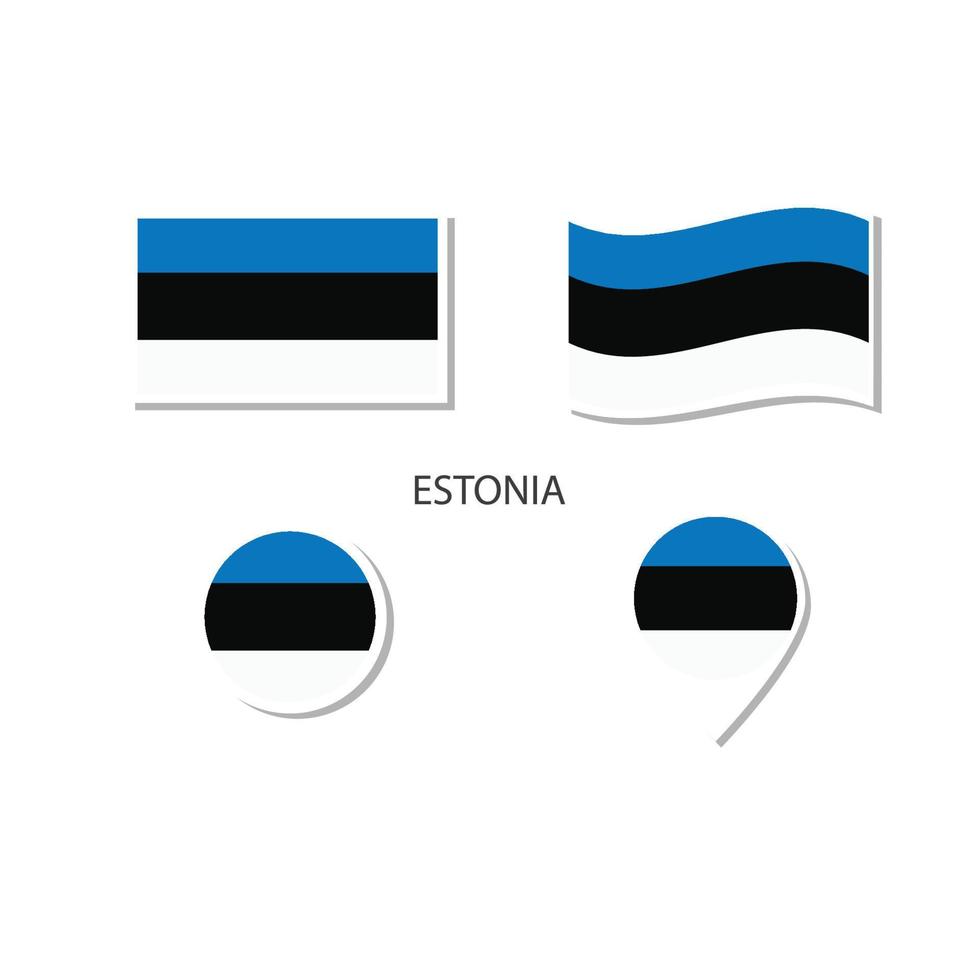 conjunto de ícones do logotipo da bandeira da estônia, ícones planos retângulo, forma circular, marcador com bandeiras. vetor