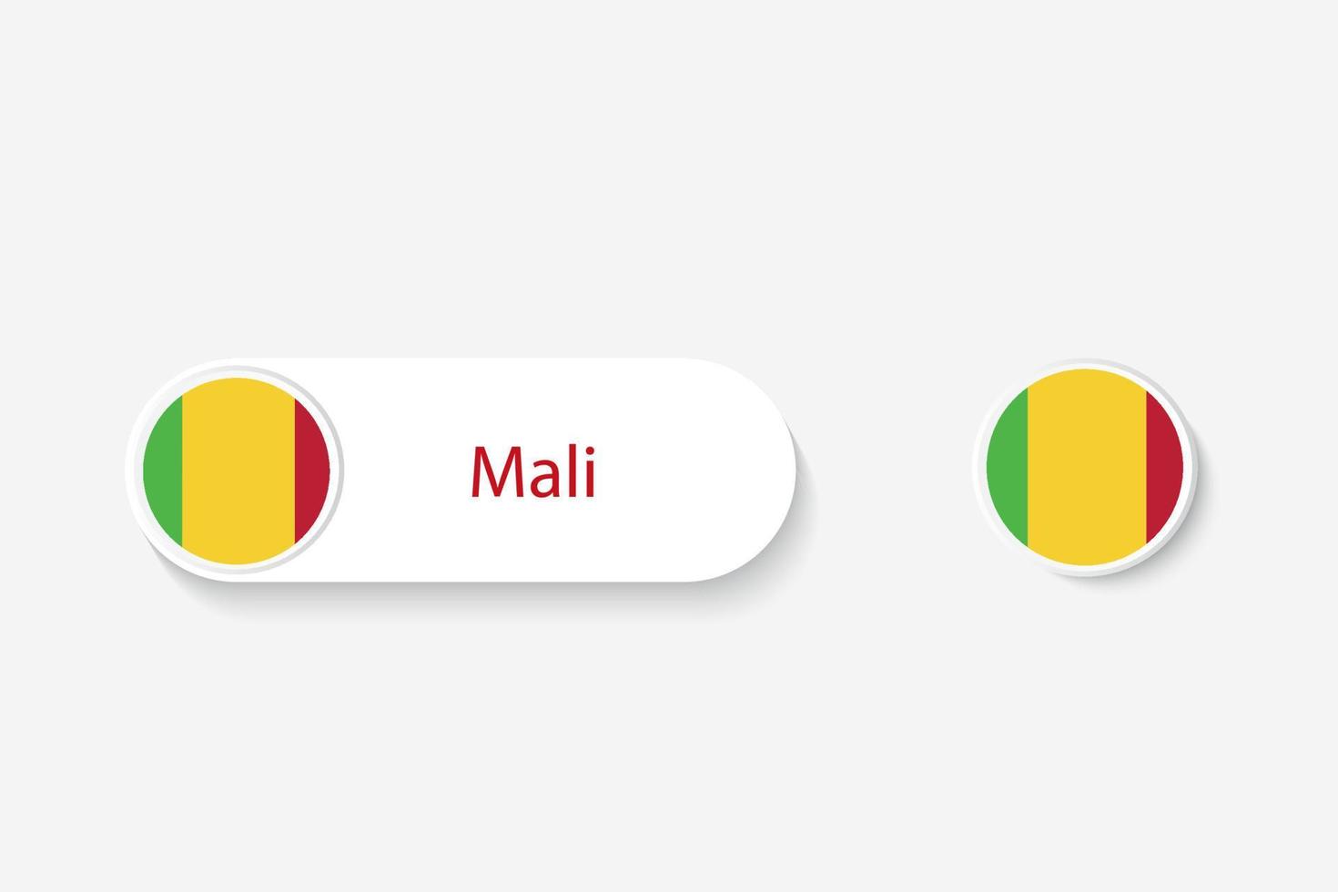 bandeira de botão mali na ilustração de forma oval com palavra de mali. e botão sinalizador mali. vetor