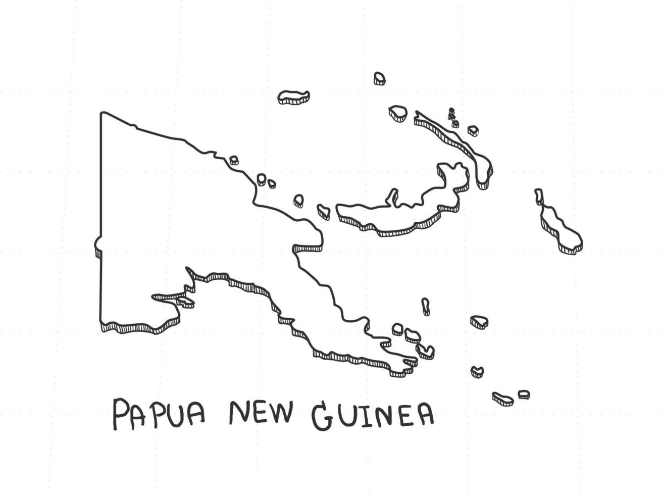 mão desenhada do mapa 3d de papua nova guiné em fundo branco. vetor