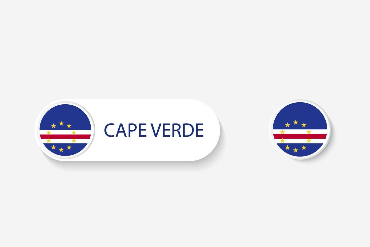 bandeira de botão de cabo verde na ilustração de forma oval com a palavra de cabo verde. e botão bandeira cabo verde. vetor