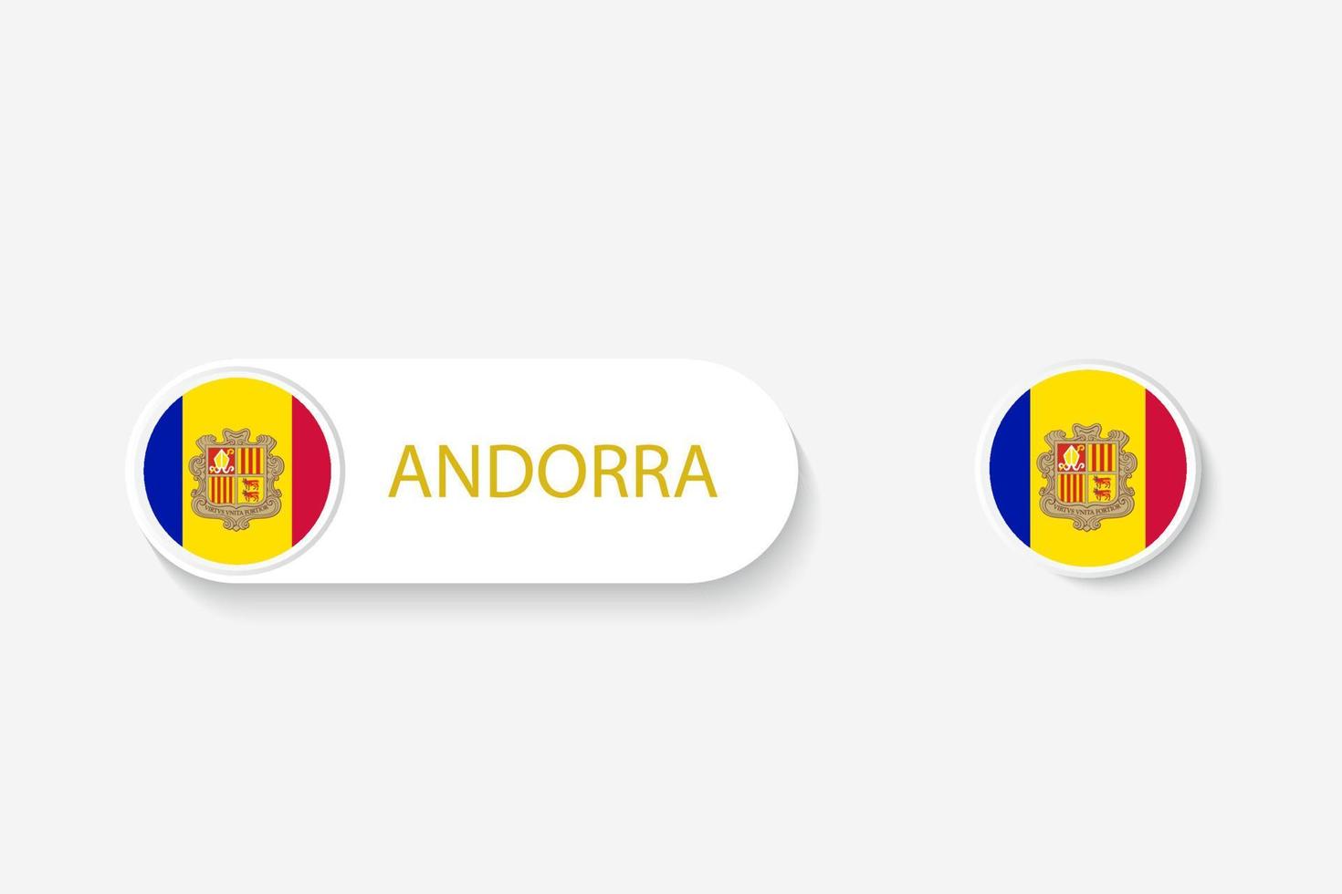 bandeira de botão de Andorra em ilustração de forma oval com palavra de Andorra. e botão bandeira andorra. vetor