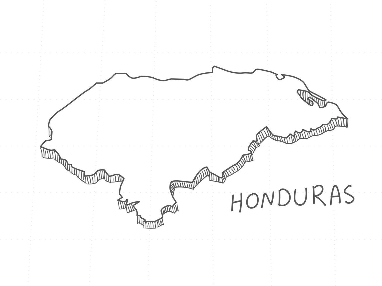 mão desenhada de mapa 3d de honduras em fundo branco. vetor