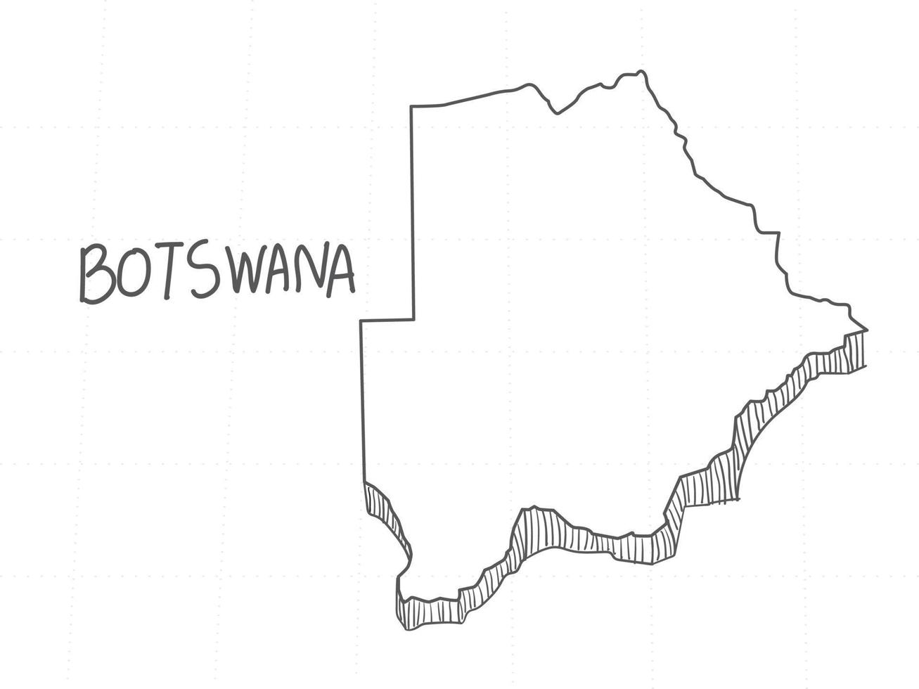 mão desenhada do mapa 3d do botswana em fundo branco. vetor