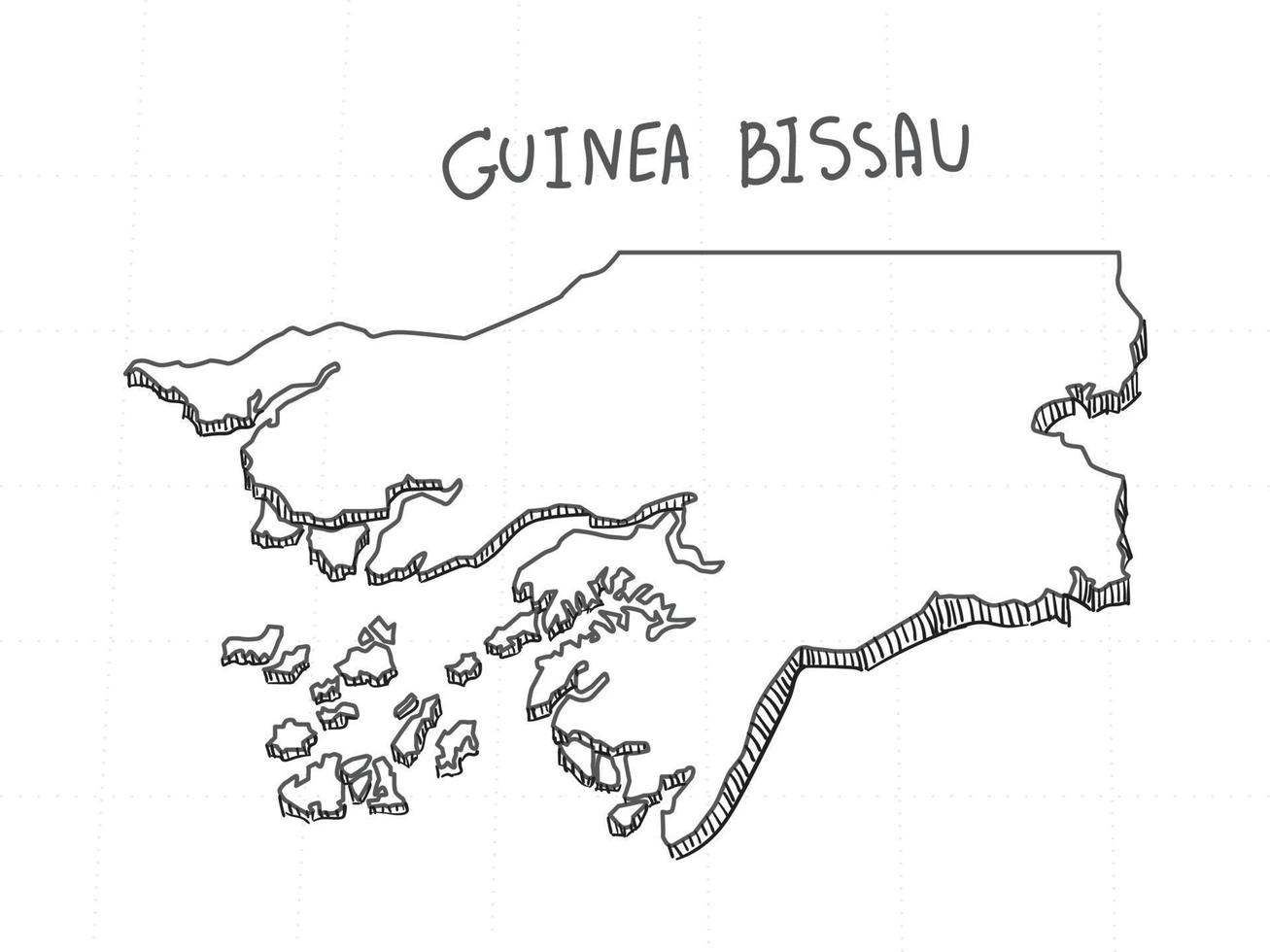 mão desenhada do mapa 3d da Guiné-Bissau em fundo branco. vetor