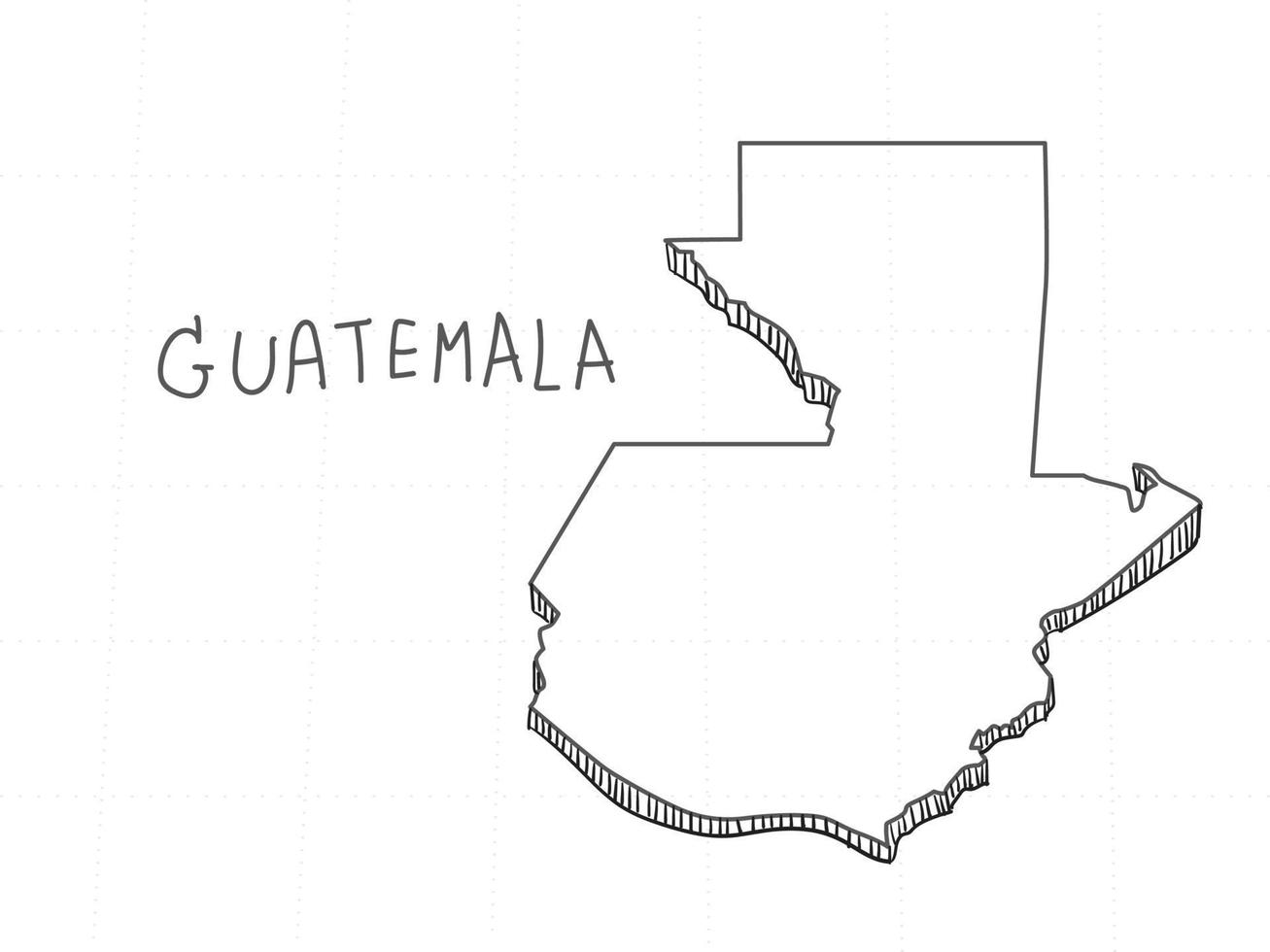 mão desenhada do mapa 3d da guatemala em fundo branco. vetor