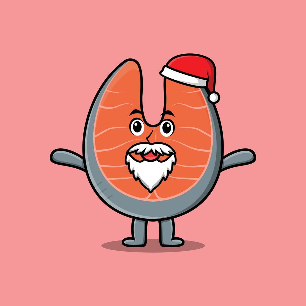 bonito desenho animado salmão fresco papai noel natal vetor