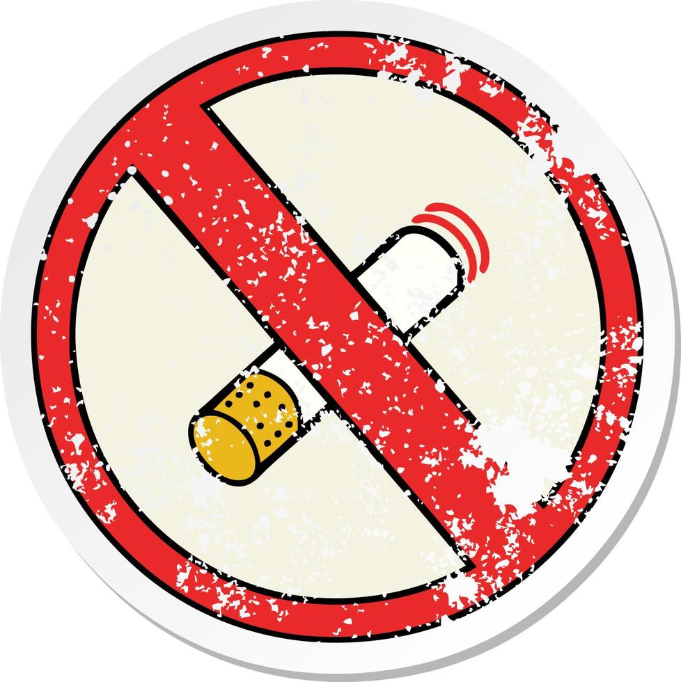 vinheta angustiada de um desenho bonito sinal de proibido fumar vetor