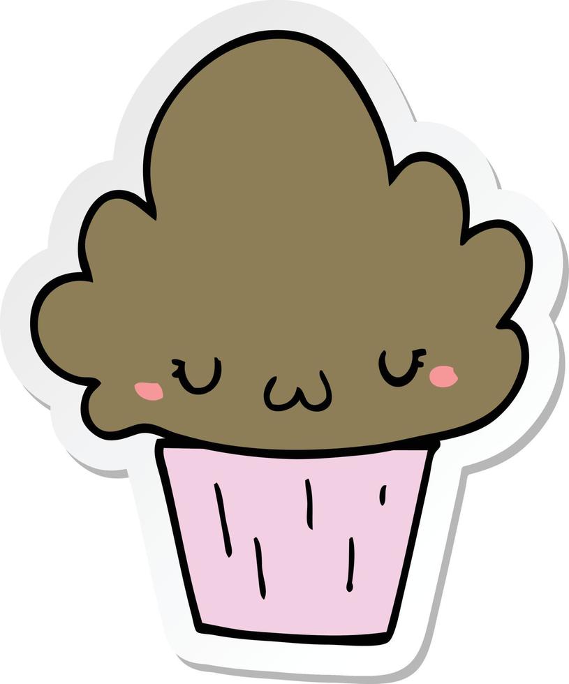 adesivo de um cupcake de desenho animado com rosto vetor