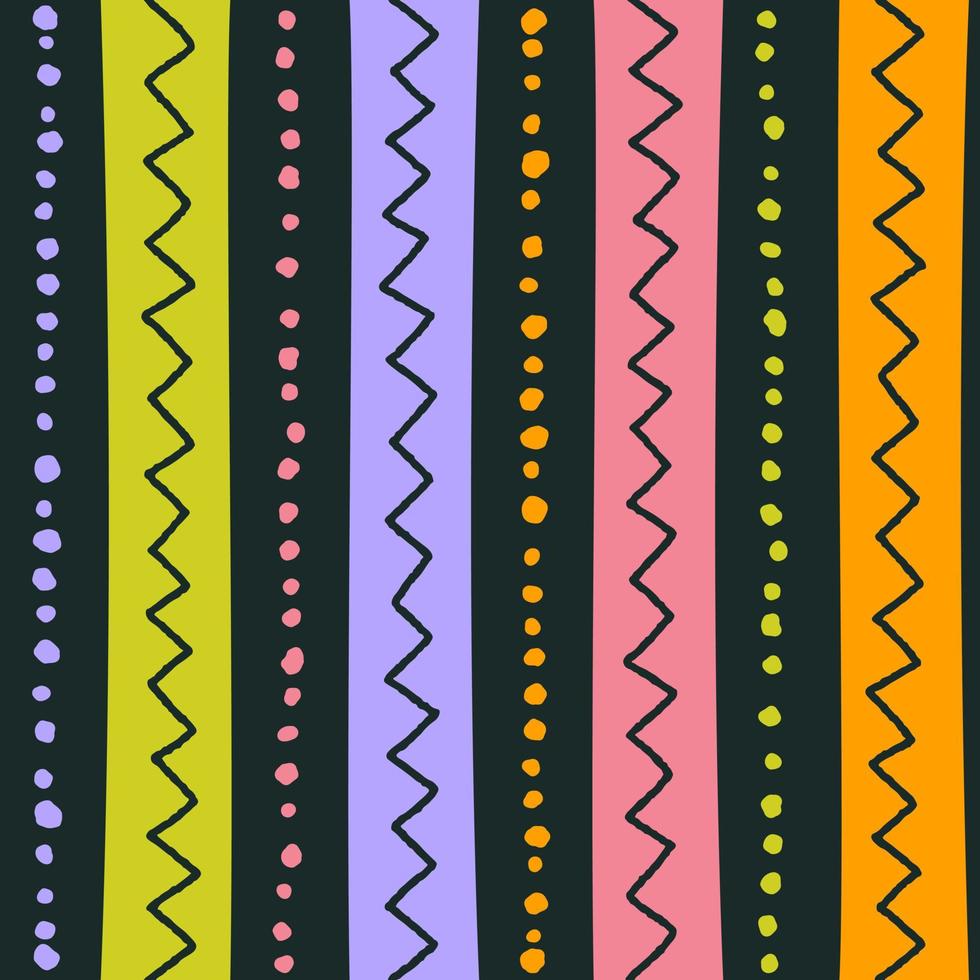 étnico tribal geométrico folk indiano escandinavo cigano mexicano boho africano ornamento textura padrão sem costura ziguezague linha de pontos listras verticais impressão colorida têxteis fundo ilustração vetorial vetor