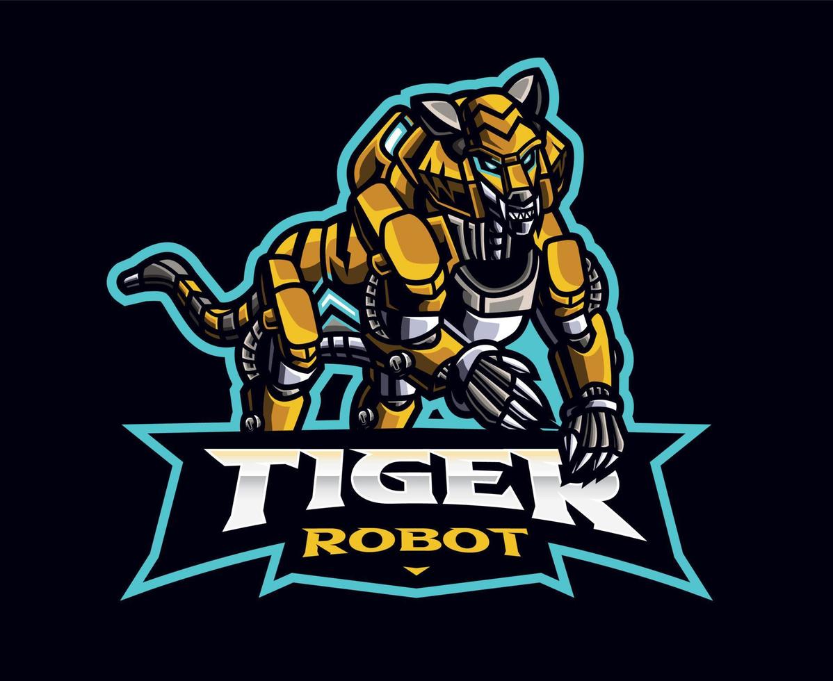 design de logotipo de mascote de robô tigre vetor