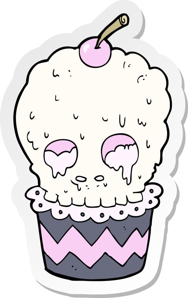 adesivo de um desenho de cupcake de caveira assustador vetor