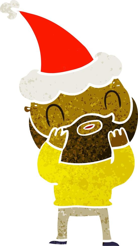 desenho retrô de um homem barbudo usando chapéu de papai noel vetor