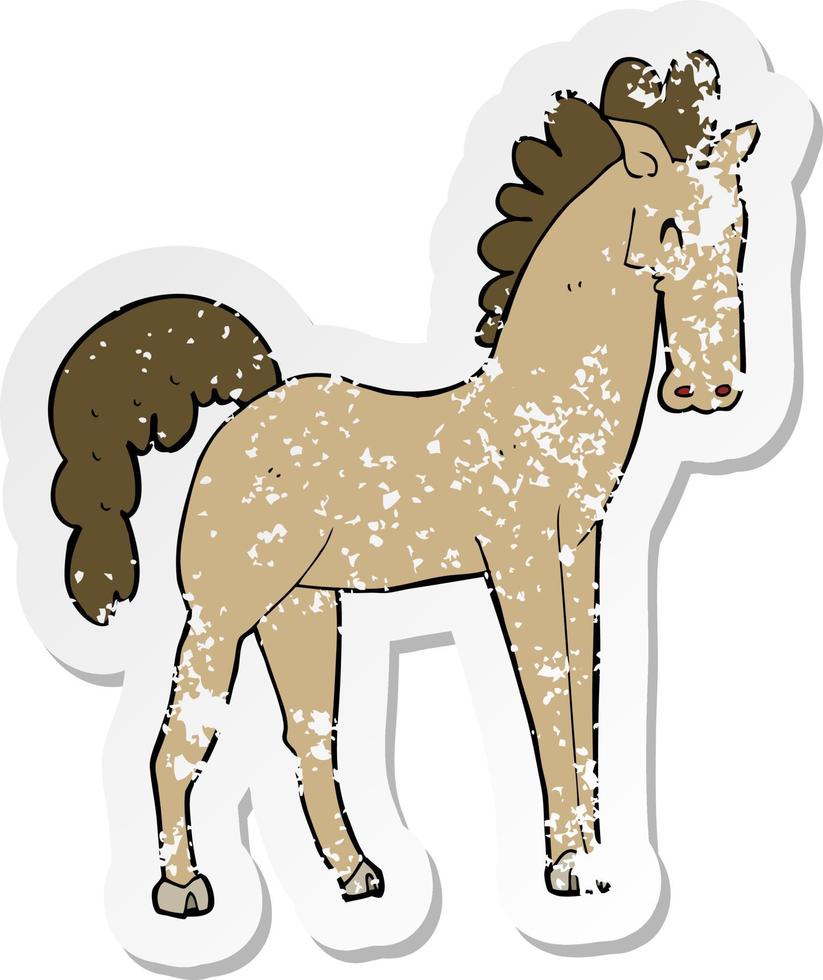adesivo retrô angustiado de um cavalo de desenho animado vetor