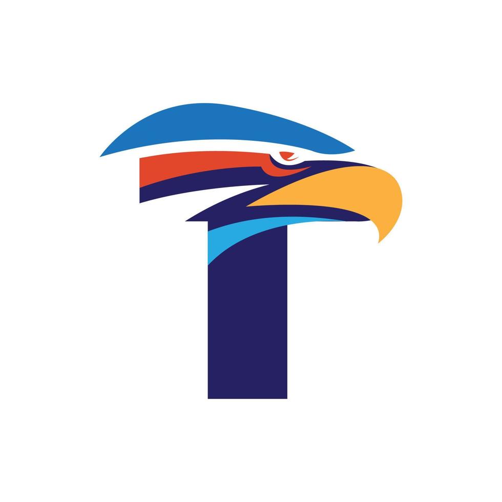 letra t logotipo inicial com modelo de vetor de cabeça de águia
