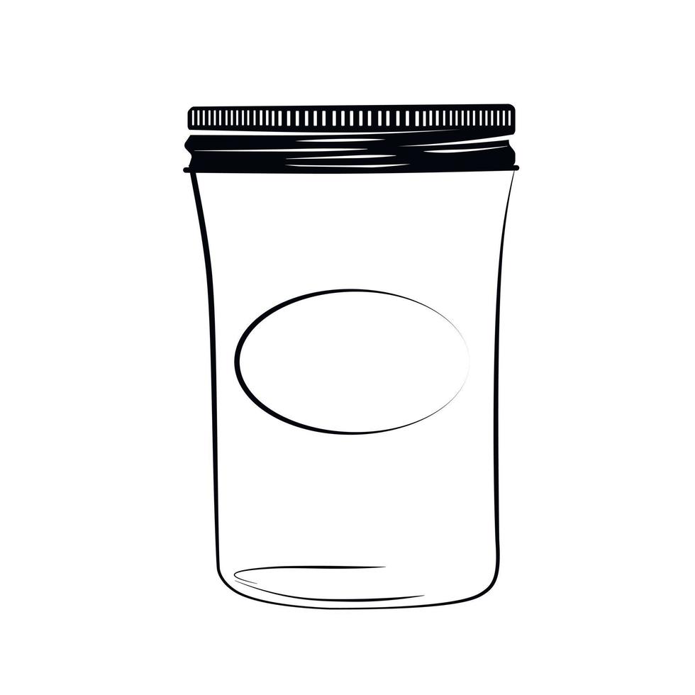 jar com etiqueta preta. ilustração em vetor mão desenhada vintage. para especiarias, geléia, geléia. esboço de contorno em preto isolado sobre o branco.