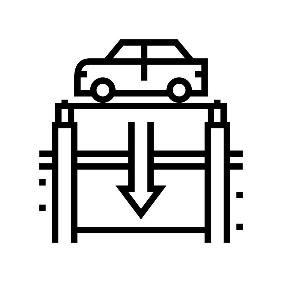 elevador abaixando o carro na ilustração vetorial de ícone de linha de estacionamento subterrâneo vetor