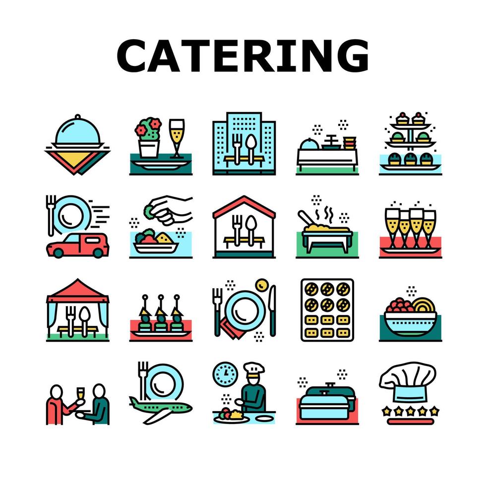 conjunto de ícones de coleção de serviço de alimentação de catering vetor