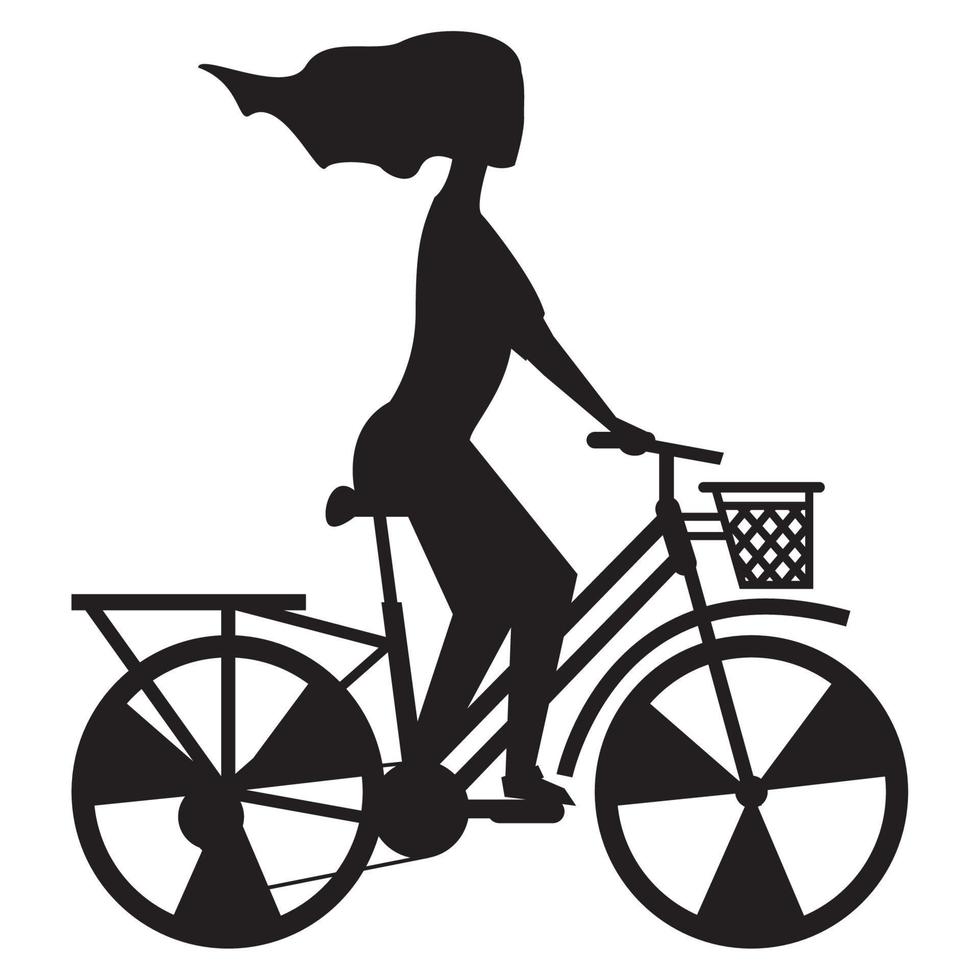 mulher em silhueta de bicicleta vetor