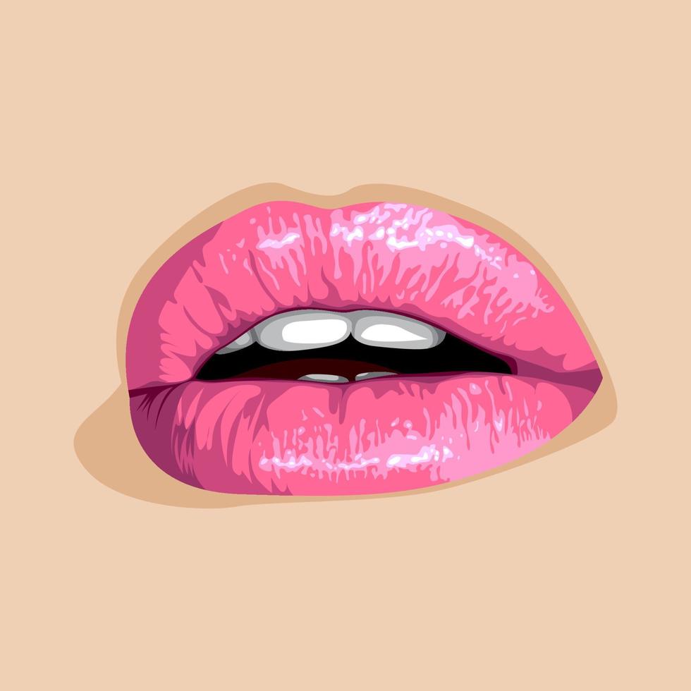 ilustração vetorial de lábios de mulheres rosa sexy realista vetor