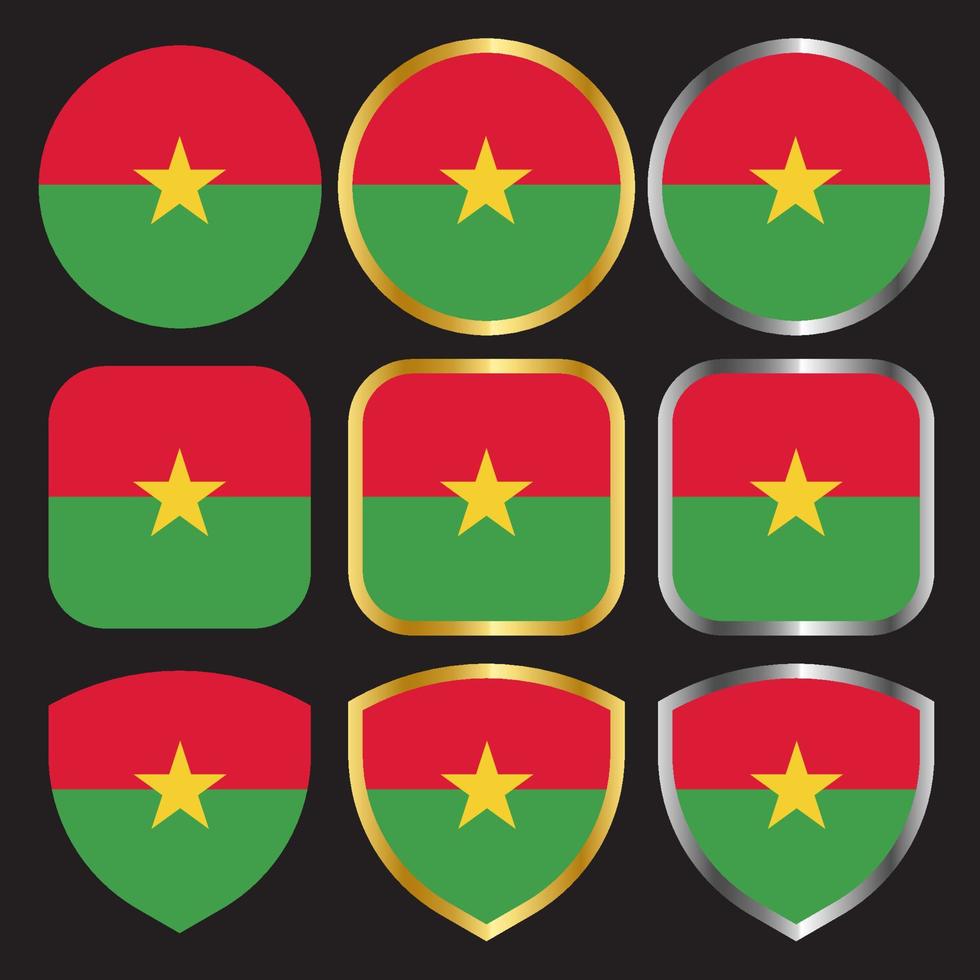 ícone de vetor de bandeira burkina-fasso definido com borda de ouro e prata