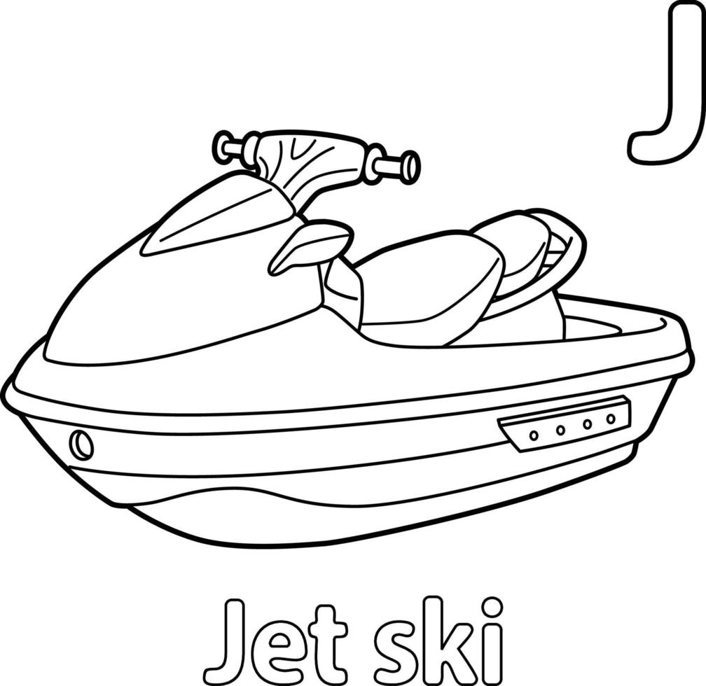 desenho de alfabeto de jet ski abc para colorir j vetor