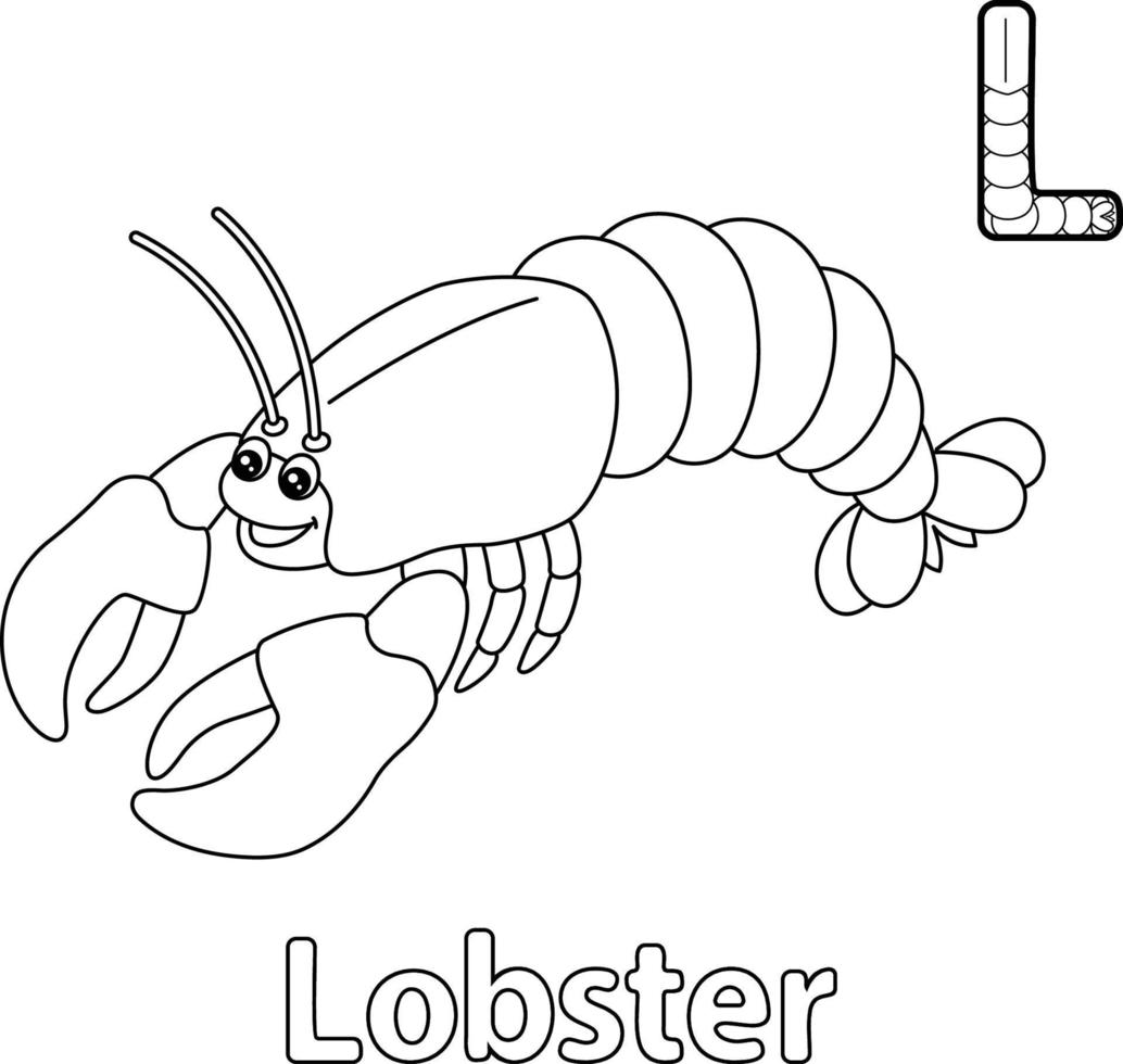 desenho de alfabeto de lagosta abc para colorir l vetor
