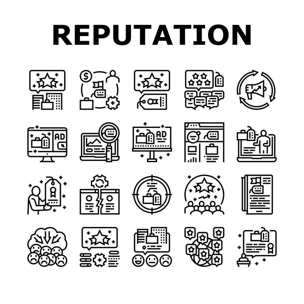 conjunto de ícones de coleção de gerenciamento de reputação vetor