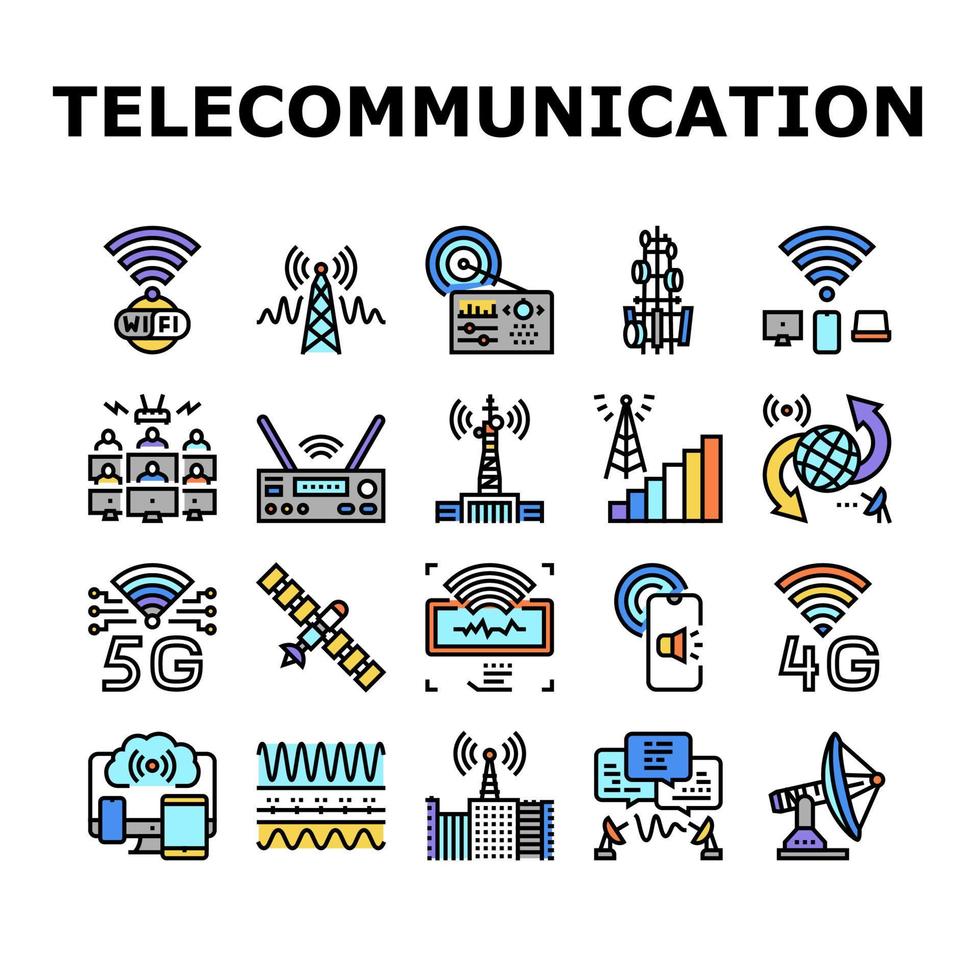 vetor de conjunto de ícones de tecnologia de telecomunicações