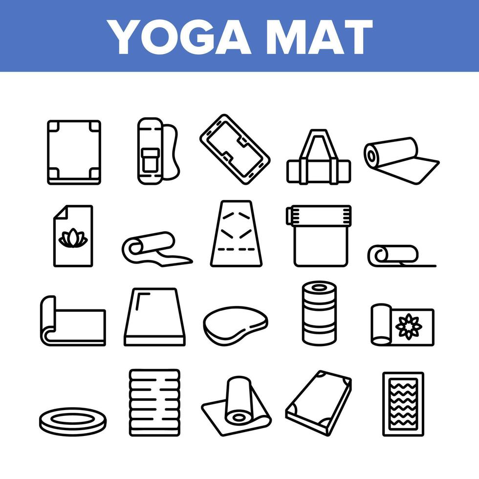 conjunto de ícones de coleção de acessórios de tapete de ioga vetor