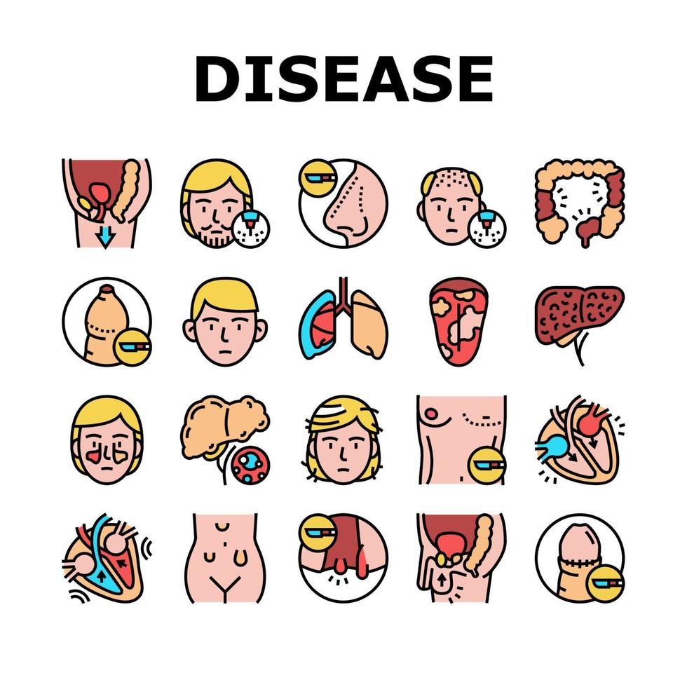 vetor de conjunto de ícones de coleção de órgãos humanos de doença