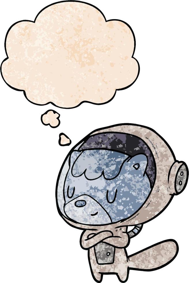 animal de astronauta de desenho animado e balão de pensamento no estilo de padrão de textura grunge vetor