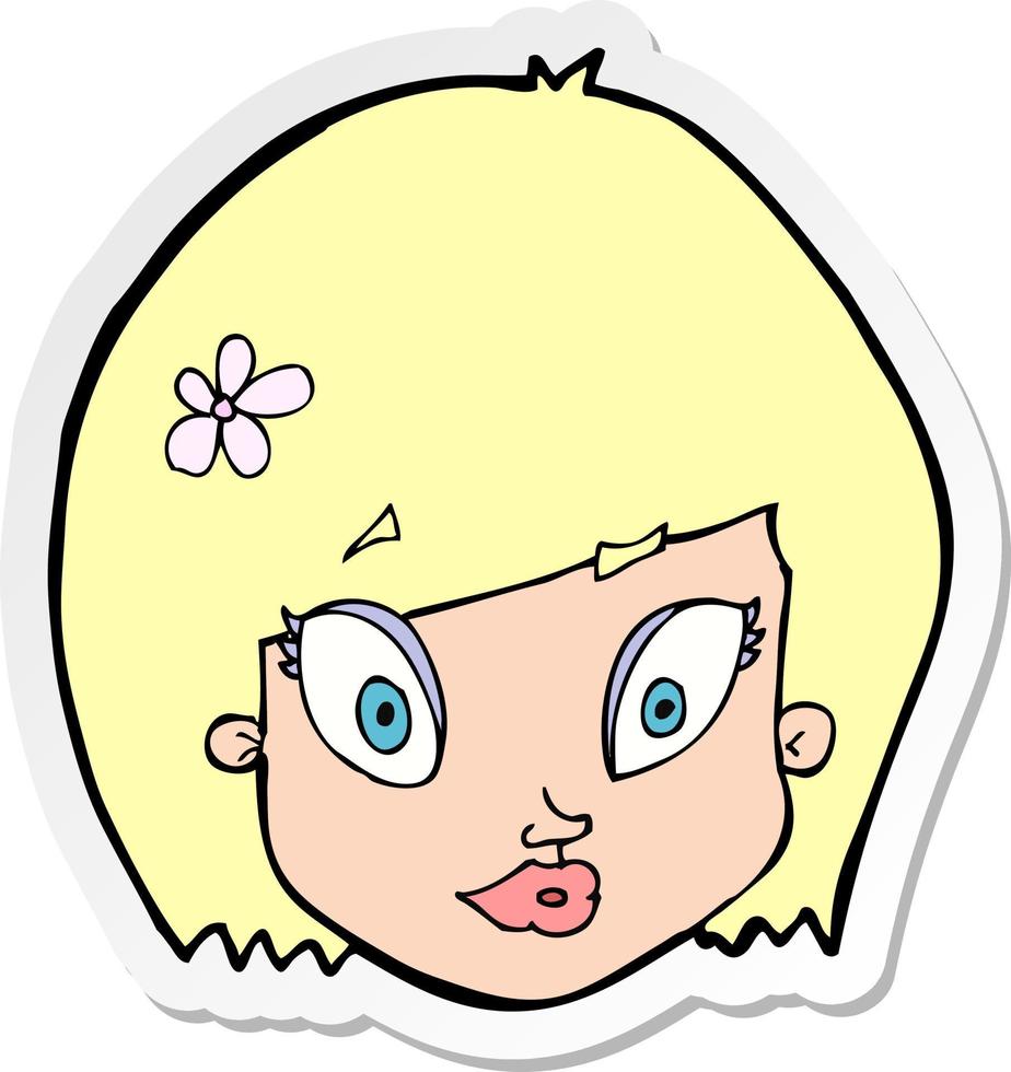 adesivo de um rosto feminino feliz de desenho animado vetor