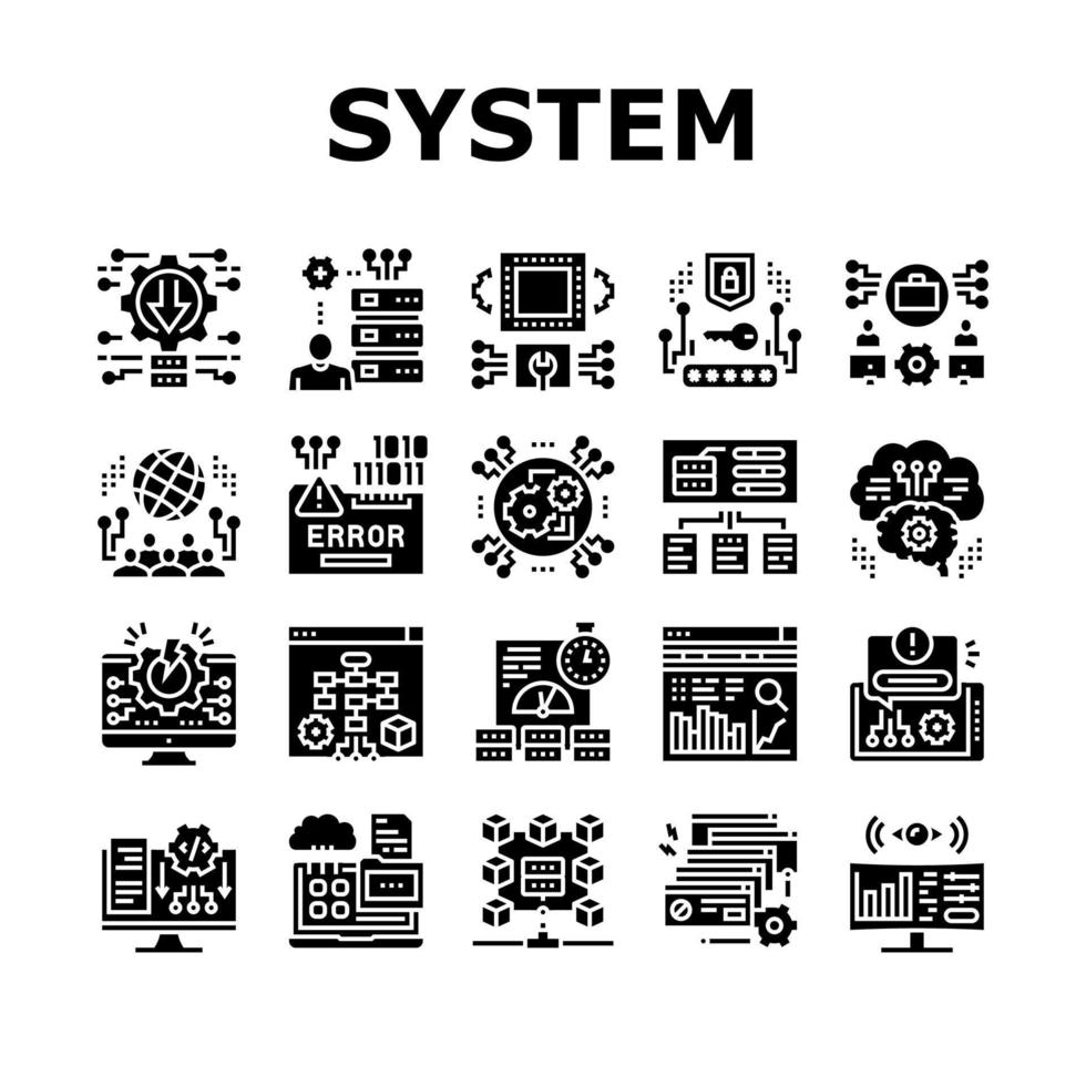 vetor de conjunto de ícones de coleção de processo de trabalho do sistema