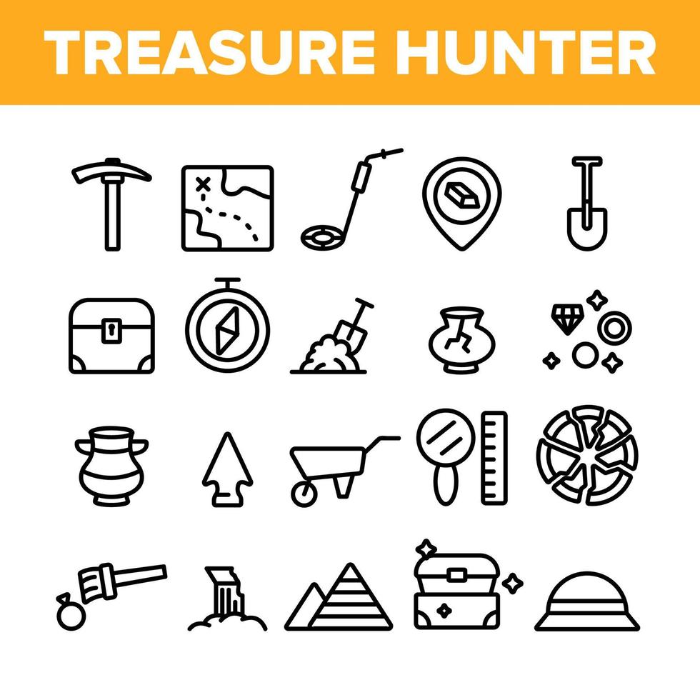 conjunto de ícones de vetor de ferramenta de coleta de caçador de tesouros