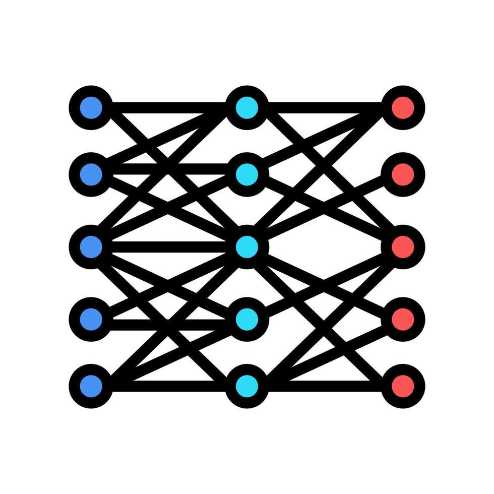 ilustração vetorial de ícone de cor de rede neural multicamada vetor