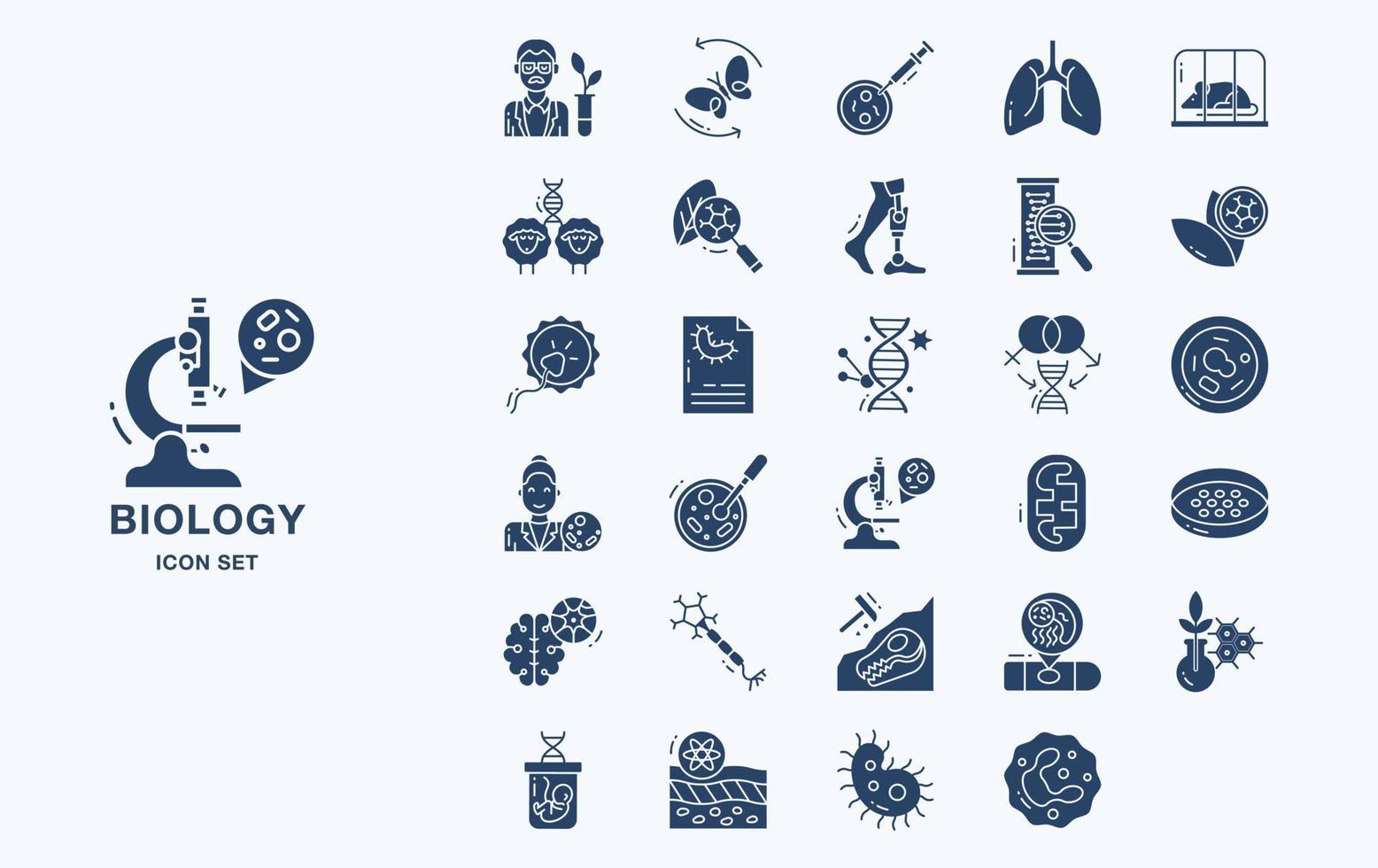 conjunto de ícones de material de estudo de biologia vetor