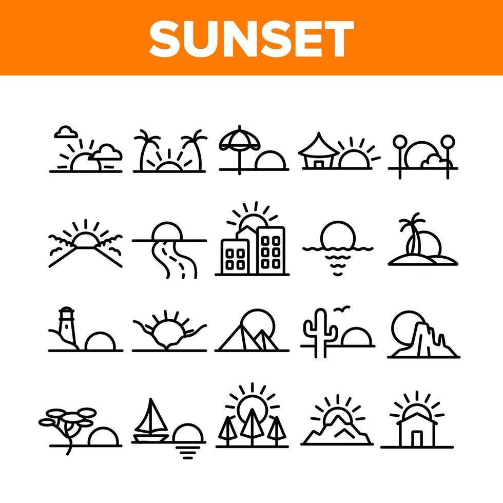 conjunto de ícones de coleção pôr do sol ou nascer do sol vetor