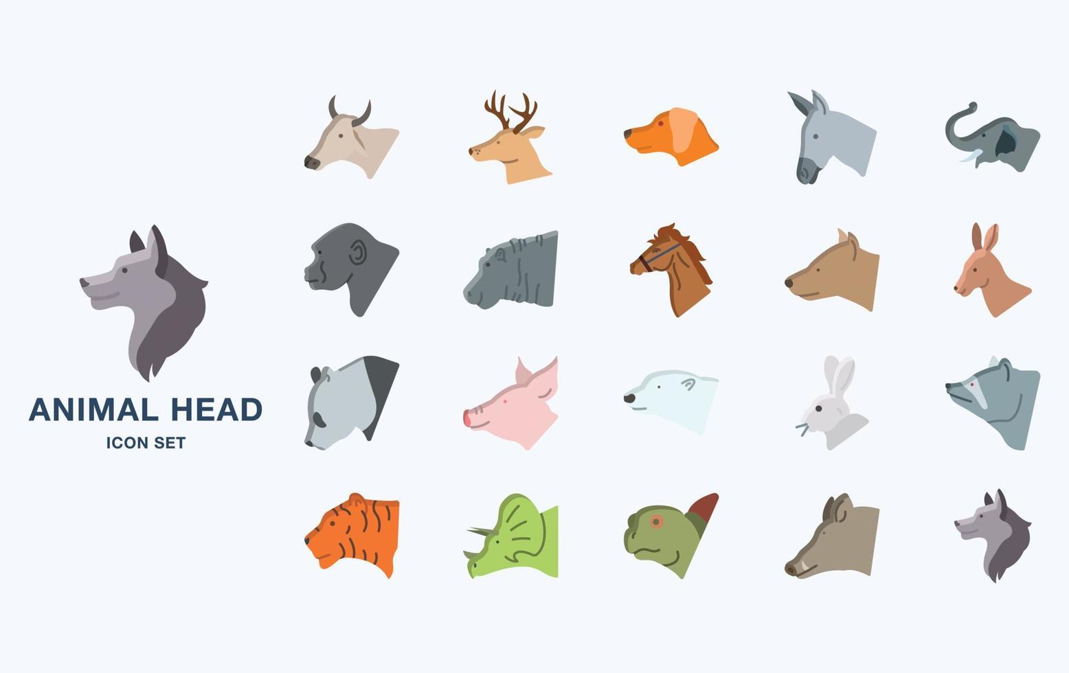 variedade de conjunto de ícones de cabeça de animal com vista lateral vetor