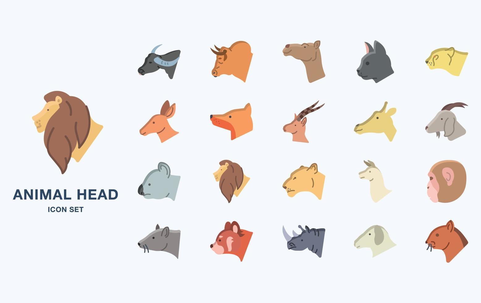 variedade de conjunto de ícones de cabeça de animal com vista lateral vetor