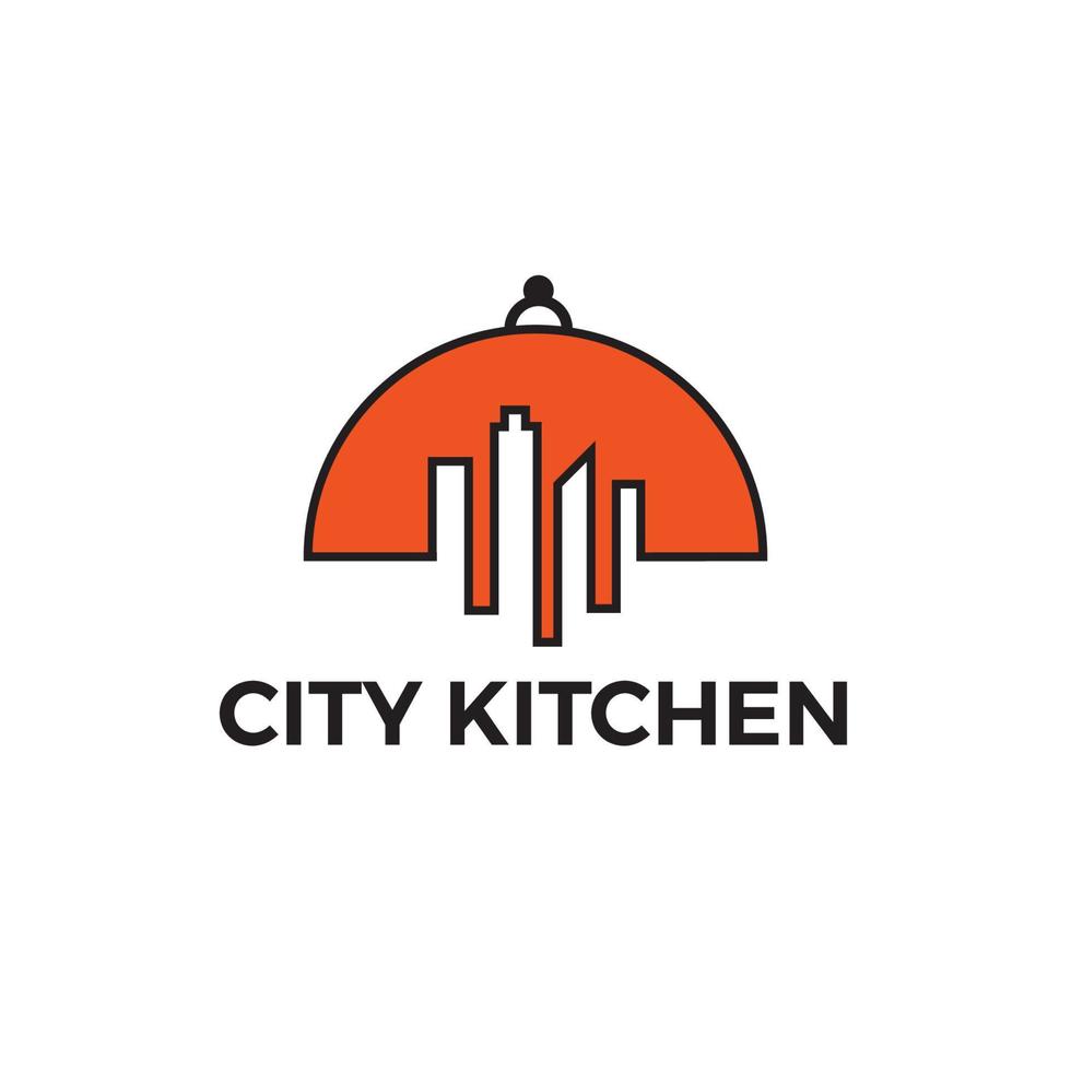 conceito de logotipo de chef de cozinha de cidade moderna vetor