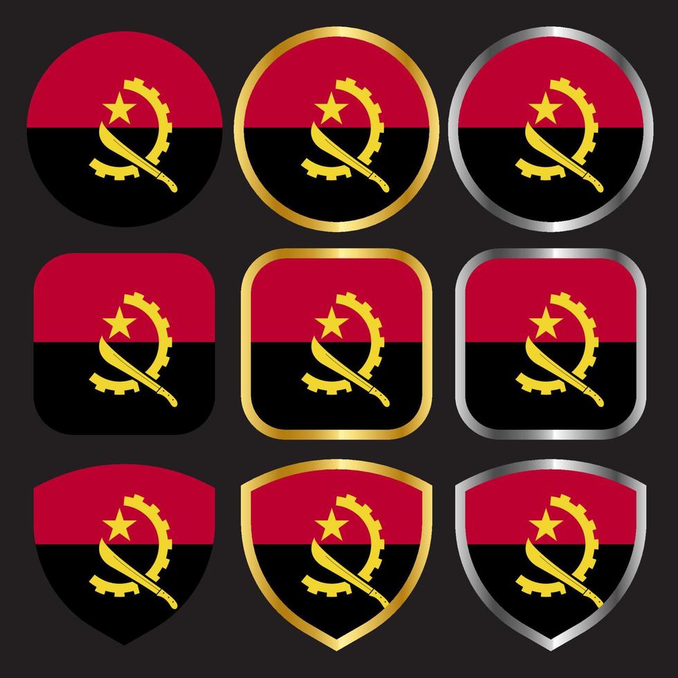 conjunto de ícones de vetor de bandeira de angola com borda de ouro e prata