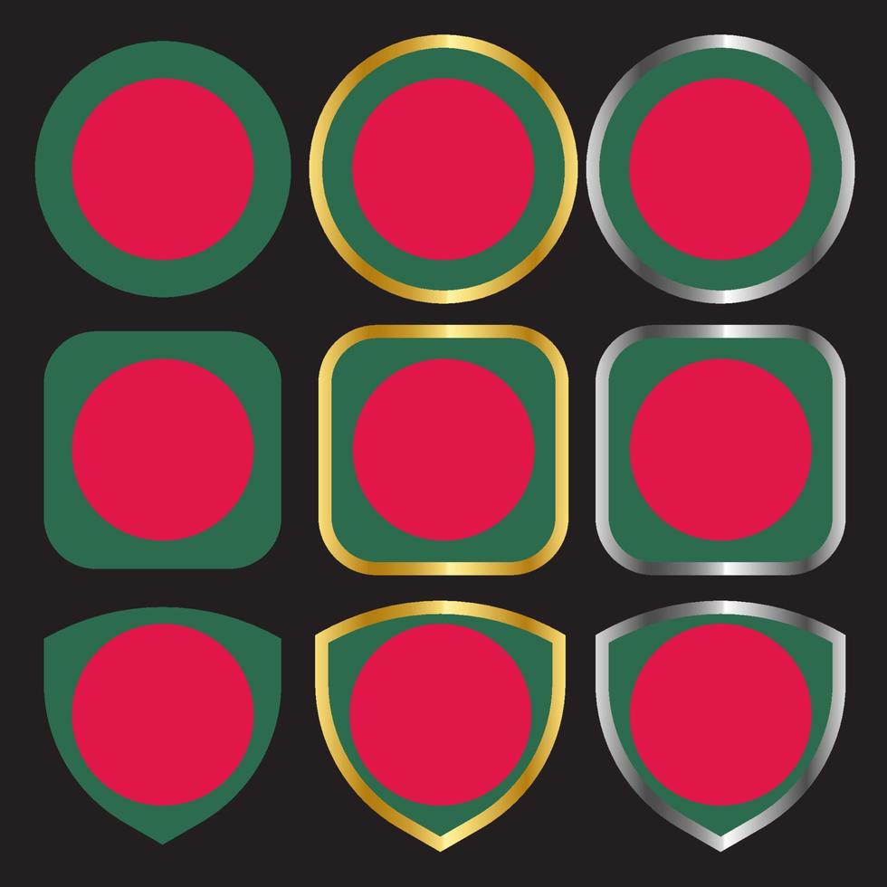 ícone de vetor de bandeira de bangladesh definido com borda de ouro e prata