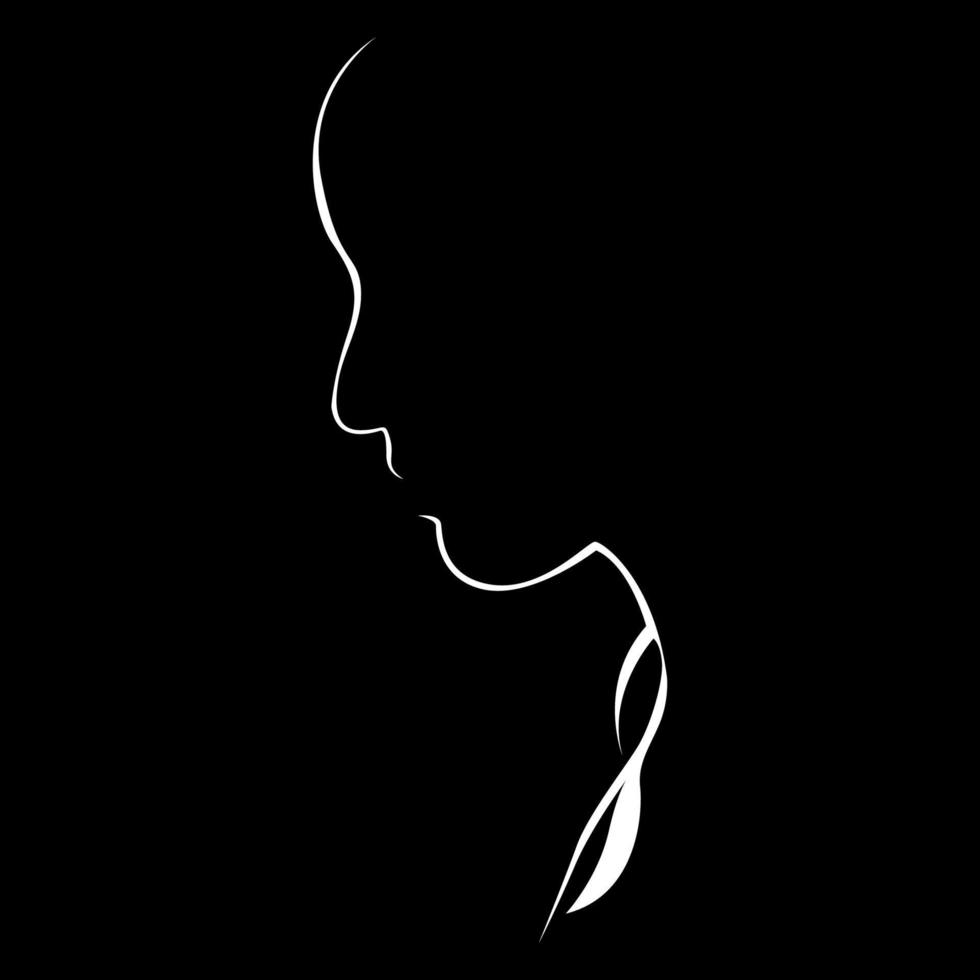 silhueta de rosto de mulheres em fundo de escuridão preta vetor