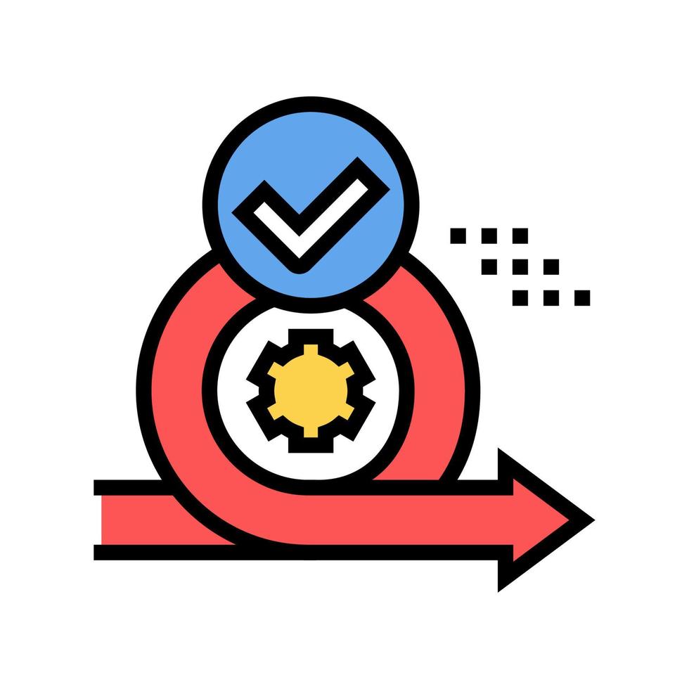 seta cirlce e ilustração em vetor de ícone de cor de marca aprovada de engrenagem