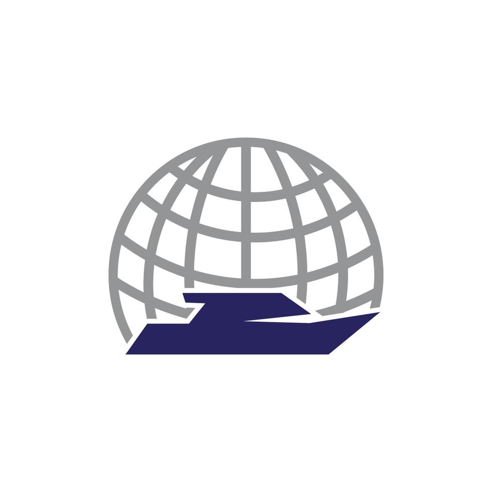 modelo de logotipo de navio do mundo globo vetor