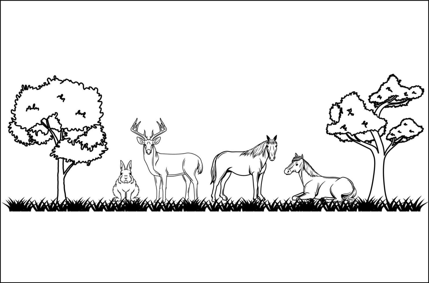 ilustrações de animais na floresta em fundo branco vetor
