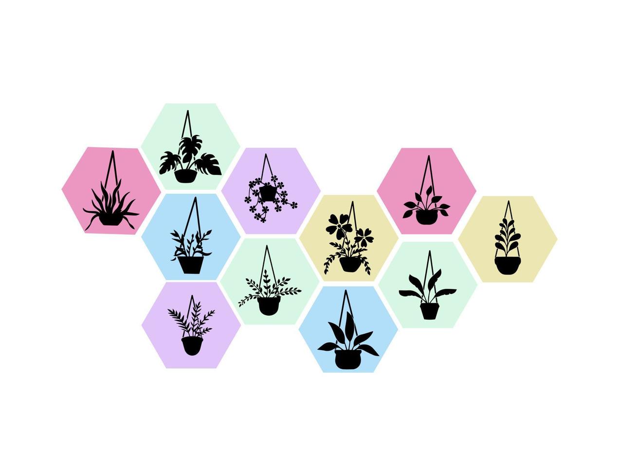 conjunto de ícones de plantas penduradas em silhueta vetor