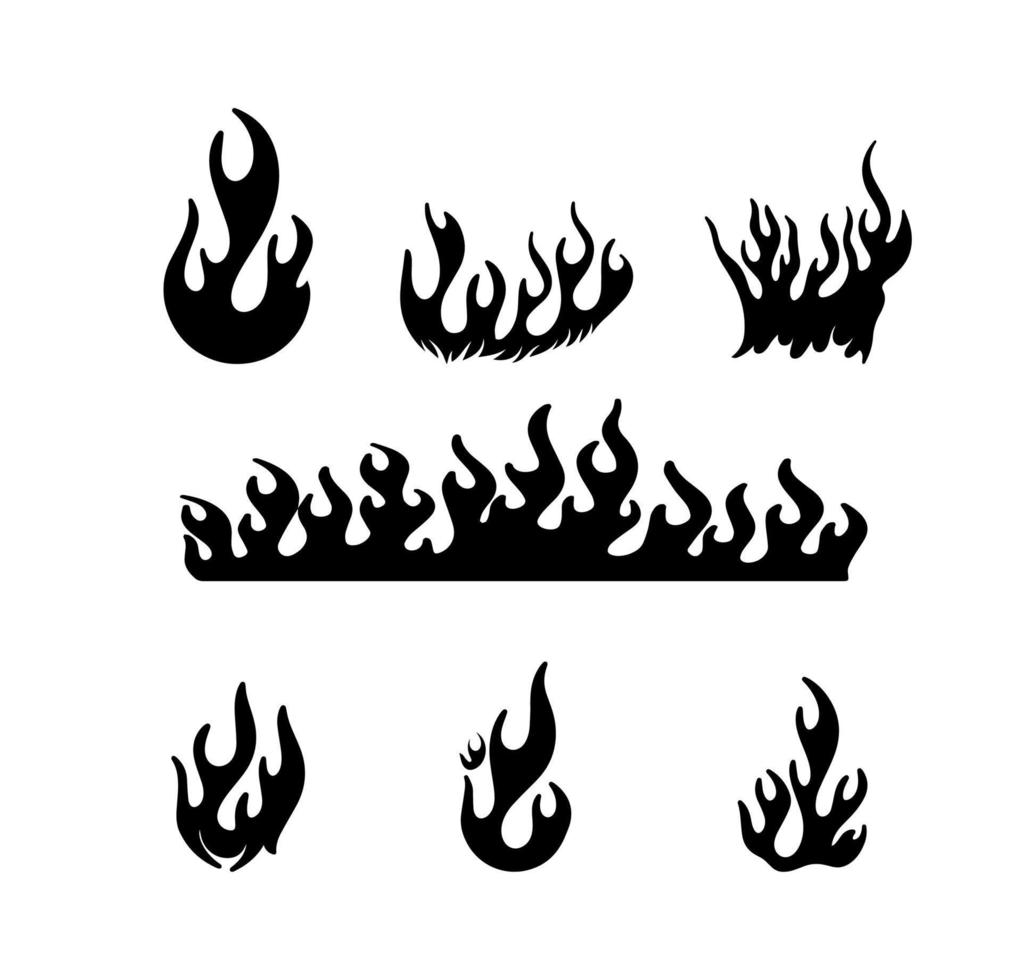 coleção de ilustrações de fogo e chama de silhueta negra vetor