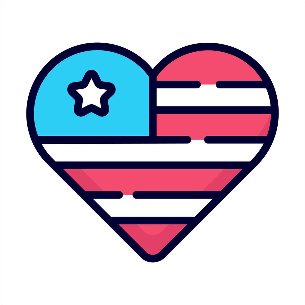 ícone de bandeira do coração, ícone do dia da independência dos EUA de design vetorial. vetor