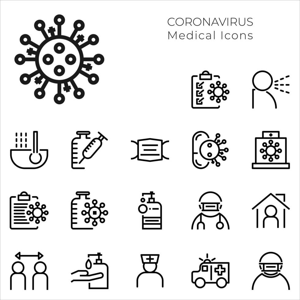 conjunto de ícones médicos e coronavírus vetor